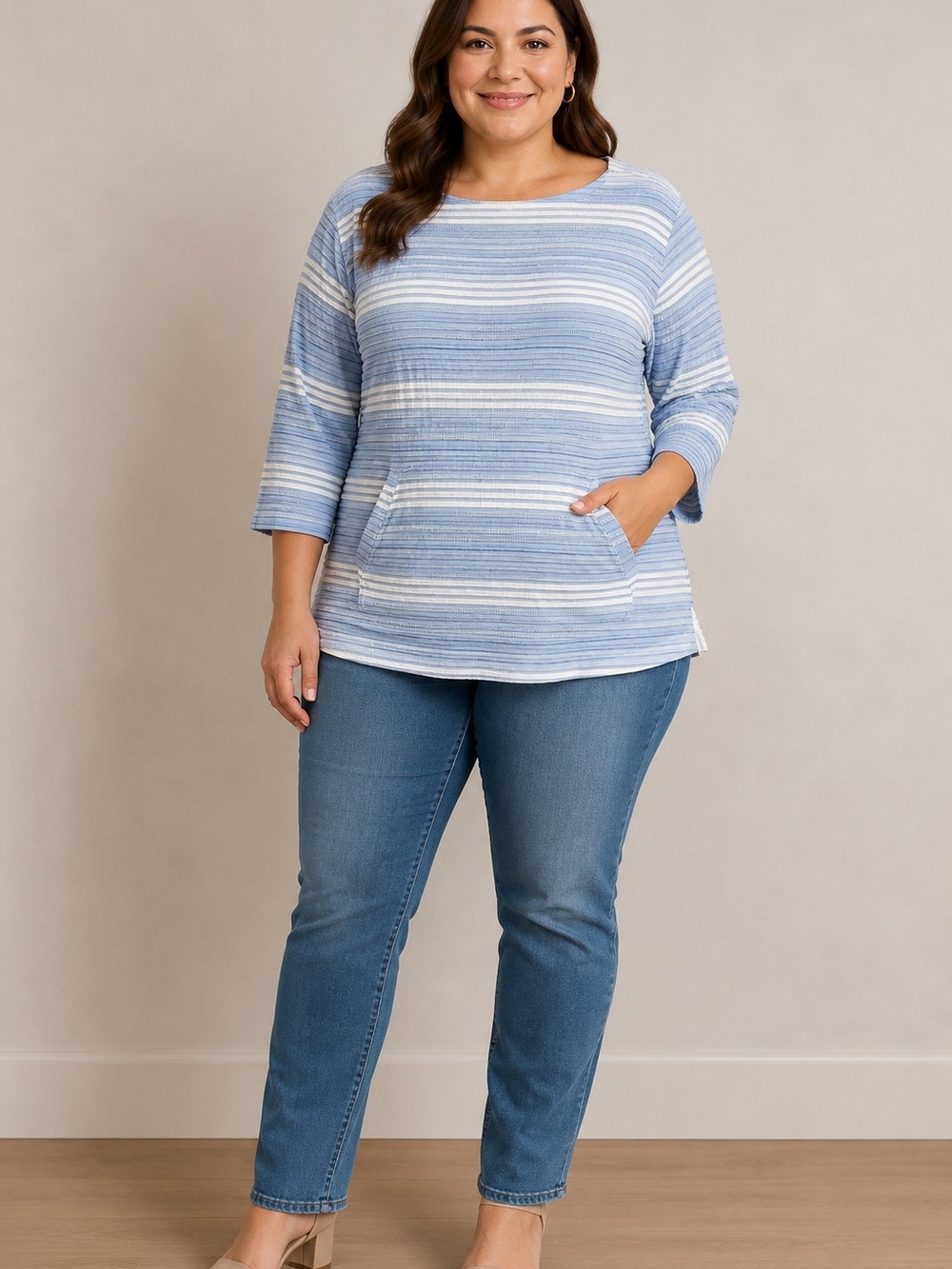 Liz Claiborne Light Blue and White Striped Knit Top Size XL